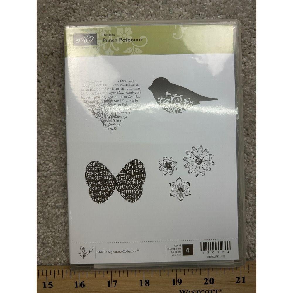 Stampin Up Punch Potpourri Rubber Stamp Set Shelli Signature Floral Bird 4pc